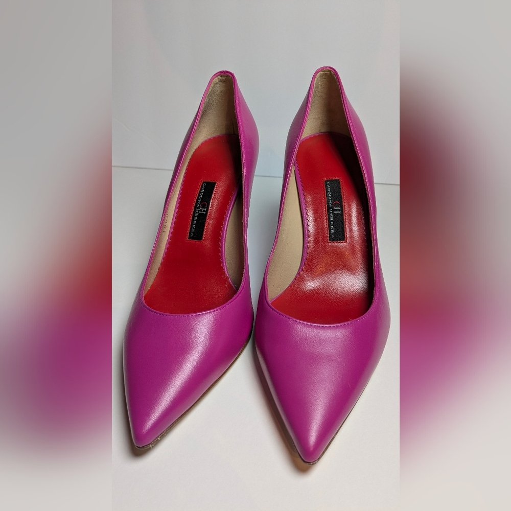 Carolina Herrera Magenta Leather Pointed-Toe Pumps